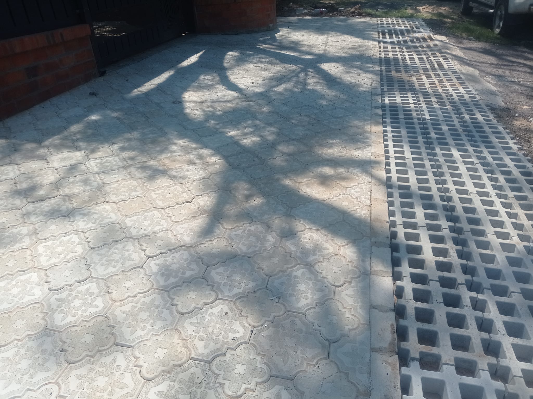 Piso flor de lis en vereda con adopasto